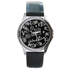 Wedding Chalkboard Icons Set Round Metal Watch