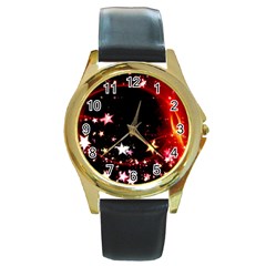 Circle Lines Wave Star Abstract Round Gold Metal Watch by Celenk