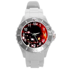 Circle Lines Wave Star Abstract Round Plastic Sport Watch (L)