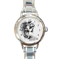 Stippling Drawing Dots Stipple Round Italian Charm Watch by Celenk