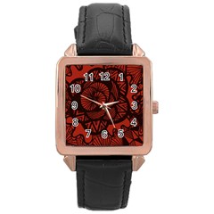 Background Abstract Red Black Rose Gold Leather Watch  by Celenk