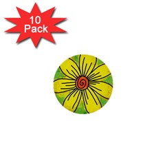 Flower Cartoon Painting Painted 1  Mini Buttons (10 Pack)  by Celenk