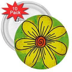 Flower Cartoon Painting Painted 3  Buttons (10 Pack)  by Celenk