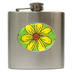 Flower Cartoon Painting Painted Hip Flask (6 Oz) by Celenk