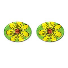 Flower Cartoon Painting Painted Cufflinks (oval) by Celenk