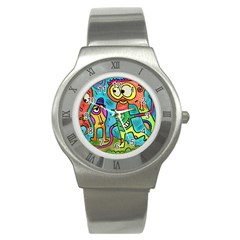 Painting Painted Ink Cartoon Stainless Steel Watch by Celenk