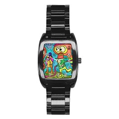 Painting Painted Ink Cartoon Stainless Steel Barrel Watch by Celenk