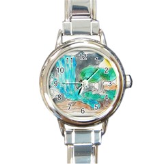 Doodle Sketch Drawing Landscape Round Italian Charm Watch by Celenk