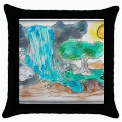 Doodle Sketch Drawing Landscape Throw Pillow Case (black) by Celenk