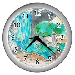 Doodle Sketch Drawing Landscape Wall Clocks (silver)  by Celenk