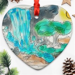 Doodle Sketch Drawing Landscape Heart Ornament (two Sides) by Celenk