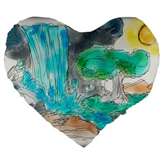 Doodle Sketch Drawing Landscape Large 19  Premium Heart Shape Cushions by Celenk