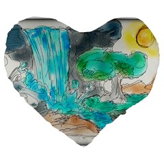 Doodle Sketch Drawing Landscape Large 19  Premium Flano Heart Shape Cushions by Celenk