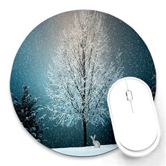 Winter Wintry Snow Snow Landscape Round Mousepads by Celenk