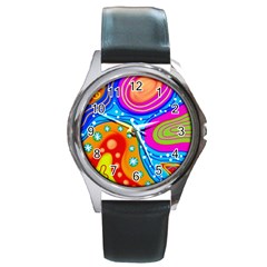 Abstract Pattern Painting Shapes Round Metal Watch