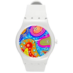 Abstract Pattern Painting Shapes Round Plastic Sport Watch (M)