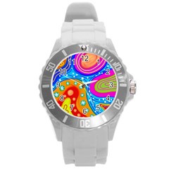 Abstract Pattern Painting Shapes Round Plastic Sport Watch (l) by Celenk