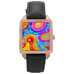 Abstract Pattern Painting Shapes Rose Gold Leather Watch 