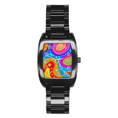 Abstract Pattern Painting Shapes Stainless Steel Barrel Watch by Celenk