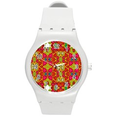 Abstract Background Pattern Doodle Round Plastic Sport Watch (m) by Celenk