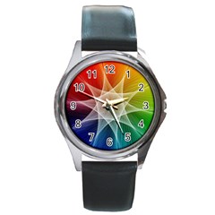 Abstract Star Pattern Structure Round Metal Watch by Celenk