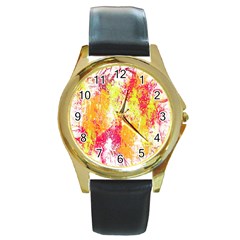 Painting Spray Brush Paint Round Gold Metal Watch