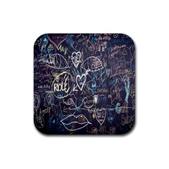 Graffiti Chalkboard Blackboard Love Rubber Coaster (square)  by Celenk