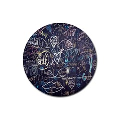 Graffiti Chalkboard Blackboard Love Rubber Round Coaster (4 Pack)  by Celenk