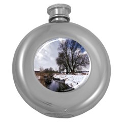 Winter Bach Wintry Snow Water Round Hip Flask (5 Oz) by Celenk