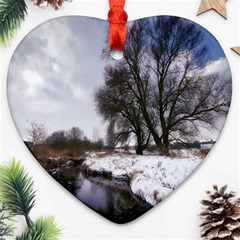 Winter Bach Wintry Snow Water Heart Ornament (two Sides) by Celenk