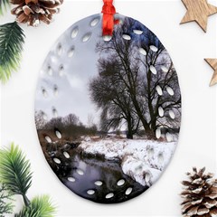 Winter Bach Wintry Snow Water Ornament (oval Filigree) by Celenk