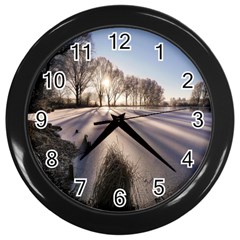 Winter Lake Cold Wintry Frozen Wall Clocks (black) by Celenk