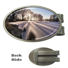 Winter Lake Cold Wintry Frozen Money Clips (oval)  by Celenk