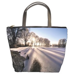 Winter Lake Cold Wintry Frozen Bucket Bags by Celenk