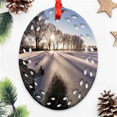 Winter Lake Cold Wintry Frozen Ornament (oval Filigree) by Celenk