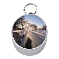 Winter Lake Cold Wintry Frozen Mini Silver Compasses by Celenk