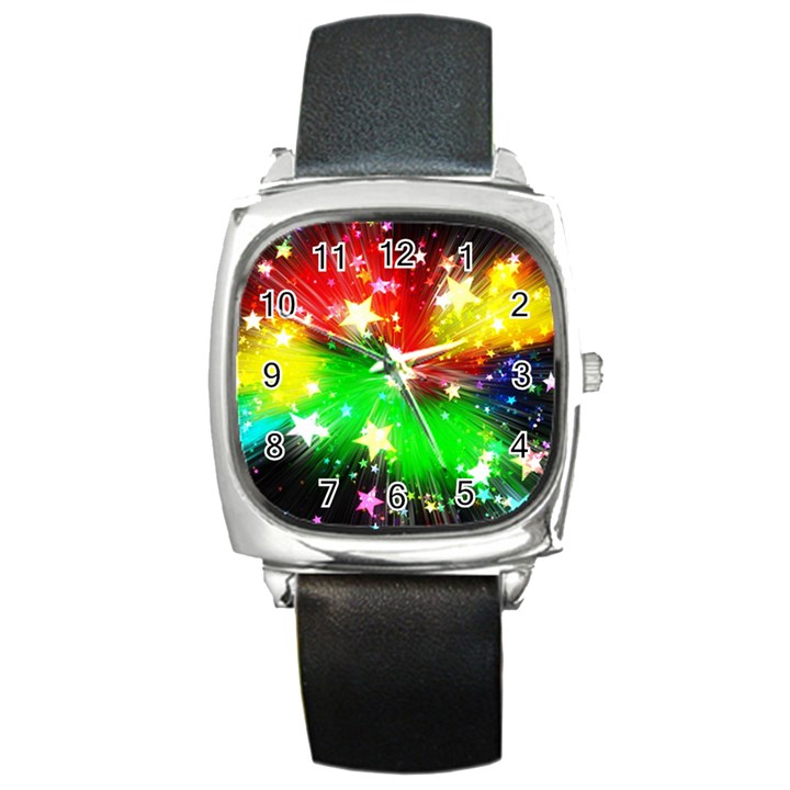 Star Abstract Pattern Background Square Metal Watch