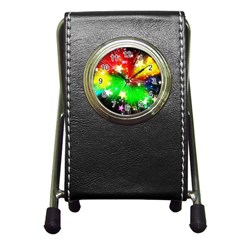 Star Abstract Pattern Background Pen Holder Desk Clocks