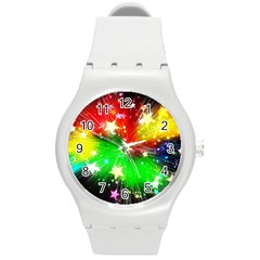 Star Abstract Pattern Background Round Plastic Sport Watch (M)