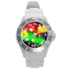 Star Abstract Pattern Background Round Plastic Sport Watch (l) by Celenk