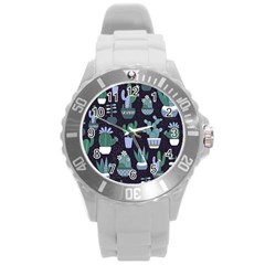 Cactus Pattern Round Plastic Sport Watch (l)