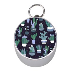 Cactus Pattern Mini Silver Compasses