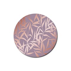 Rose Gold, Asian,leaf,pattern,bamboo Trees, Beauty, Pink,metallic,feminine,elegant,chic,modern,wedding Rubber Coaster (round) 