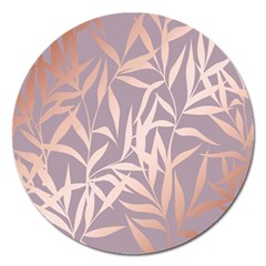 Rose Gold, Asian,leaf,pattern,bamboo Trees, Beauty, Pink,metallic,feminine,elegant,chic,modern,wedding Magnet 5  (round) by NouveauDesign