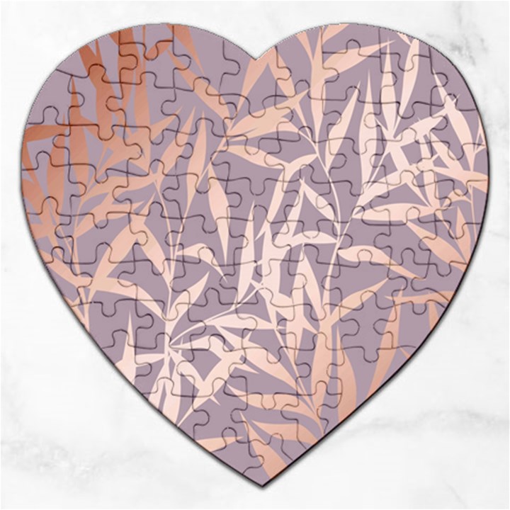 rose gold, asian,leaf,pattern,bamboo trees, beauty, pink,metallic,feminine,elegant,chic,modern,wedding Jigsaw Puzzle (Heart)