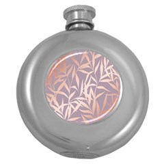 Rose Gold, Asian,leaf,pattern,bamboo Trees, Beauty, Pink,metallic,feminine,elegant,chic,modern,wedding Round Hip Flask (5 Oz) by NouveauDesign