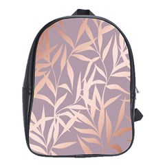 Rose Gold, Asian,leaf,pattern,bamboo Trees, Beauty, Pink,metallic,feminine,elegant,chic,modern,wedding School Bag (large) by NouveauDesign