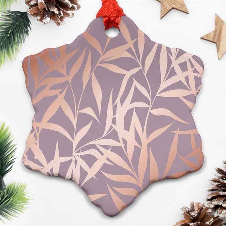 rose gold, asian,leaf,pattern,bamboo trees, beauty, pink,metallic,feminine,elegant,chic,modern,wedding Snowflake Ornament (Two Sides)