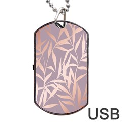 Rose Gold, Asian,leaf,pattern,bamboo Trees, Beauty, Pink,metallic,feminine,elegant,chic,modern,wedding Dog Tag Usb Flash (two Sides)