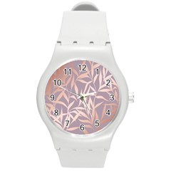 Rose Gold, Asian,leaf,pattern,bamboo Trees, Beauty, Pink,metallic,feminine,elegant,chic,modern,wedding Round Plastic Sport Watch (m) by NouveauDesign